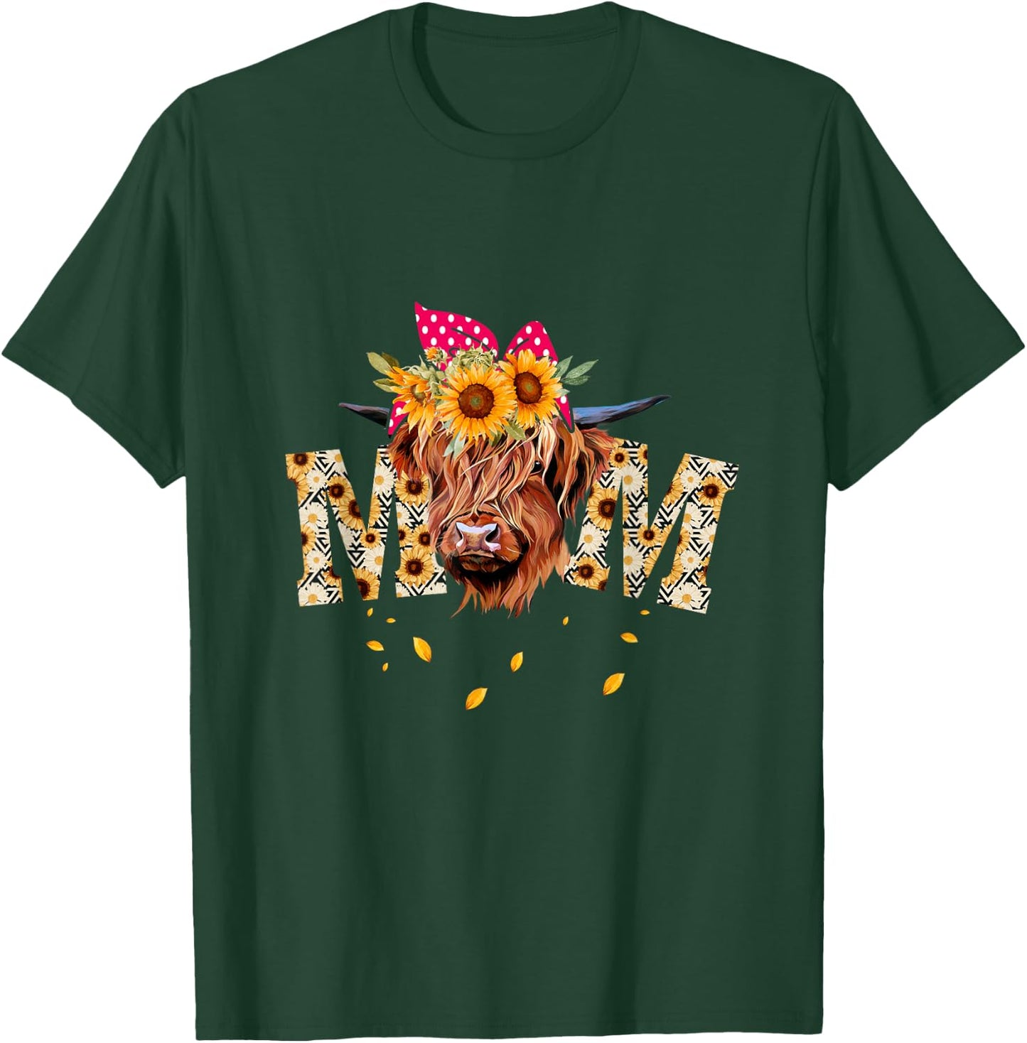 Vintage Sunflower Highland Cow Mom Heifer Mom Messy Bun Mom T-Shirt - T-Shirt | Forest