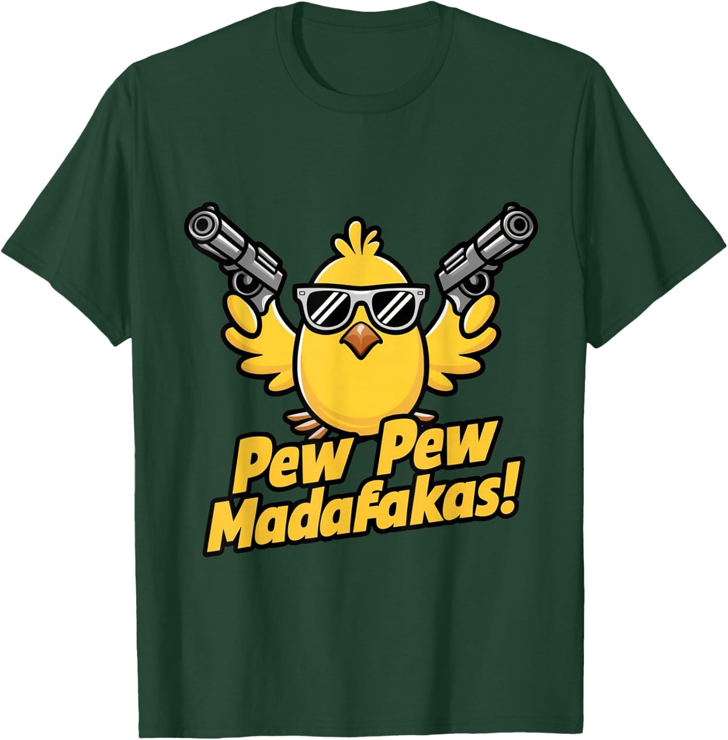 Pew Madafakas Pew Retro Chick with Guns for Duck Enthusiasts T-Shirt - T-Shirt | Forest