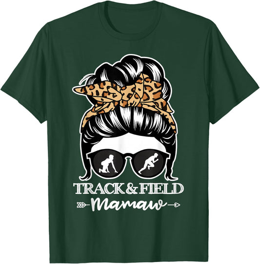 Track and Field Mamaw Messy Bun Hair Funny Athlete Mamaw T-Shirt - T-Shirt | Forest