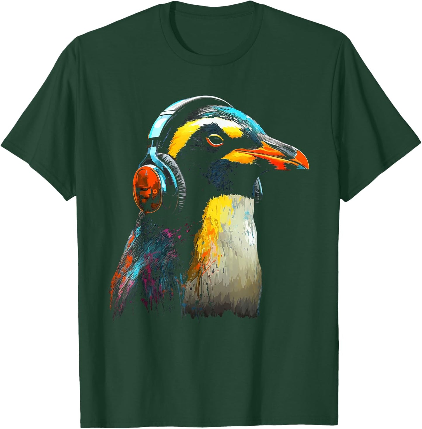 Penguin Headphones Artwork | Music Animal Motif Penguin T-Shirt - T-Shirt | Forest