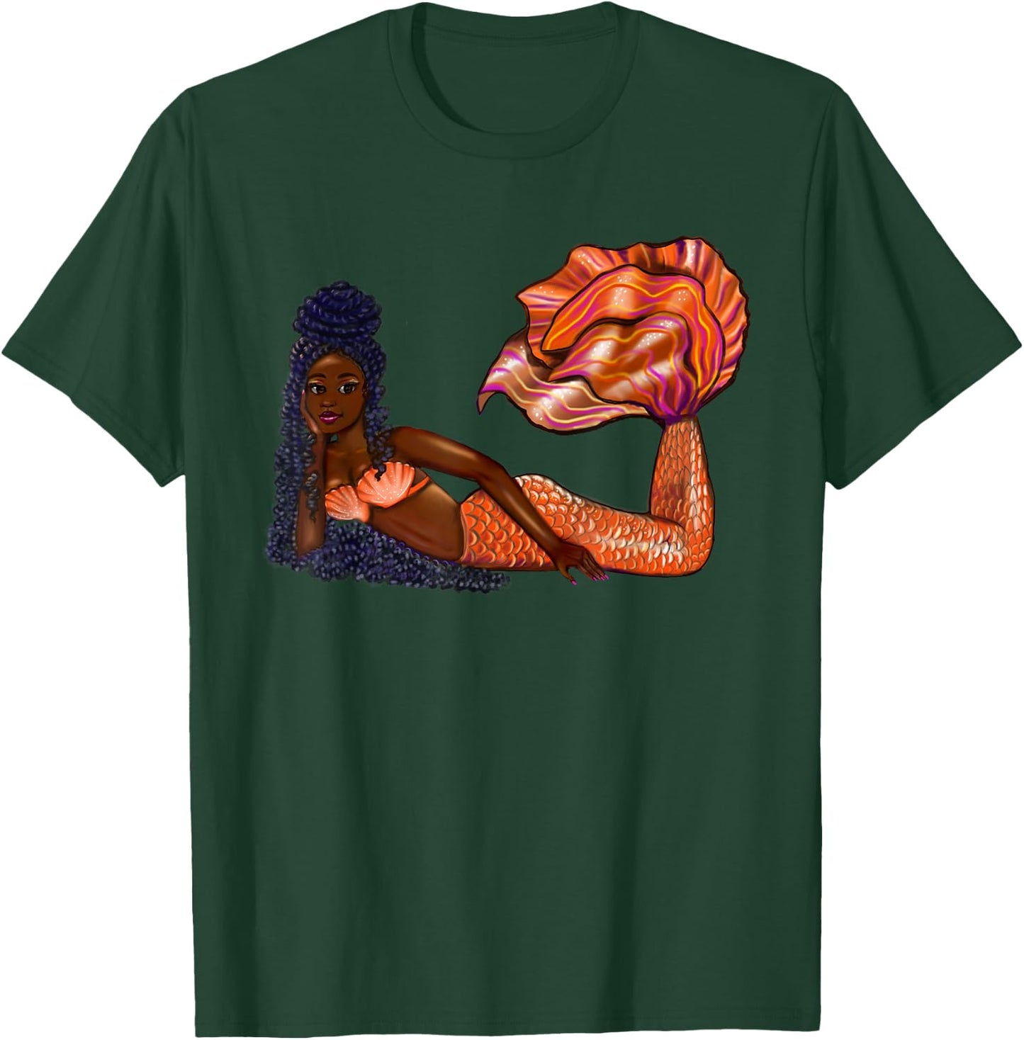 African American mermaid 2 afro hair braids black mermaids T-Shirt - T-Shirt | Forest