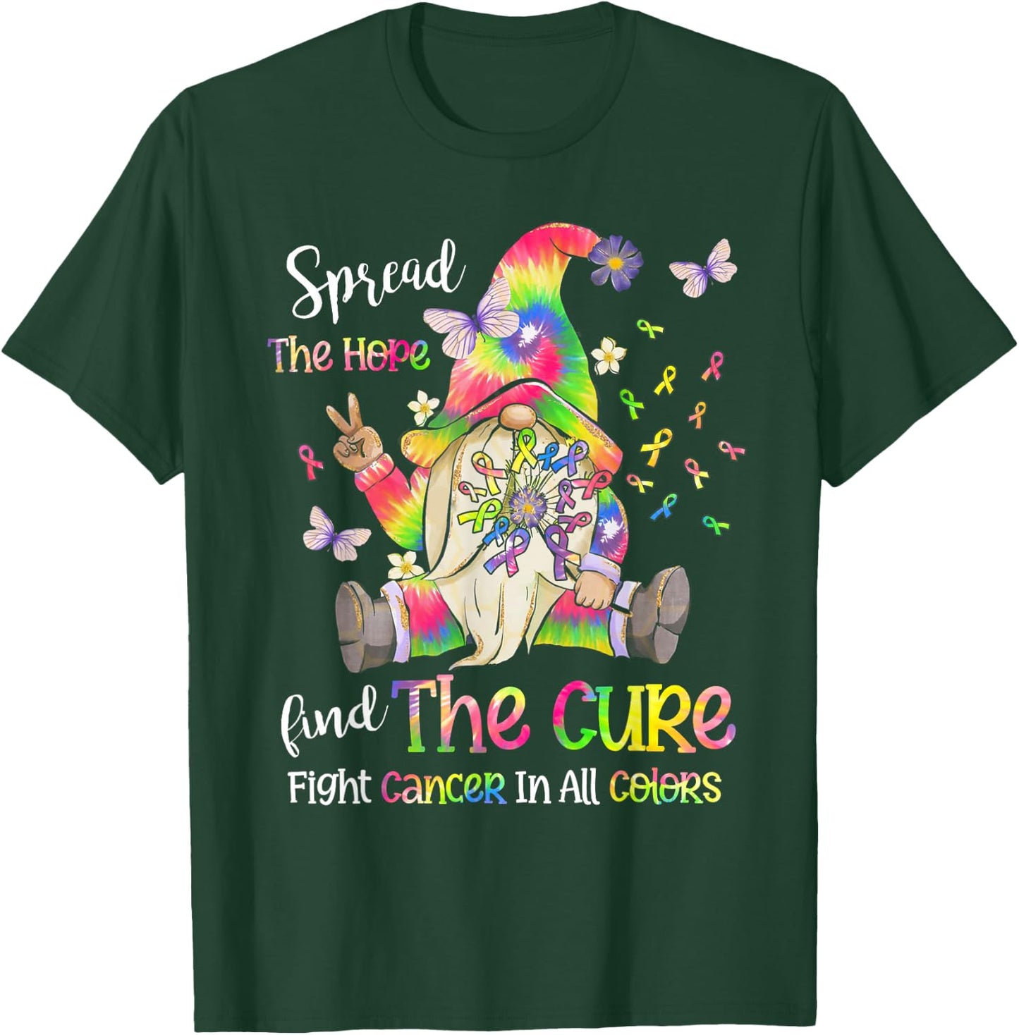 Fight Cancer In All Color Gnome Fight Cancer Ribbons T-Shirt - T-Shirt | Forest