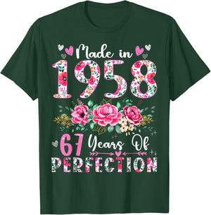67 Year Old Made In 1958 Floral 67th Birthday Women T-Shirt - T-Shirt | Forest