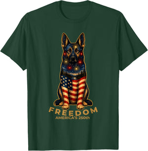 Freedom America's 250th German Shepherd Dog Patriotic T-Shirt - T-Shirt | Forest