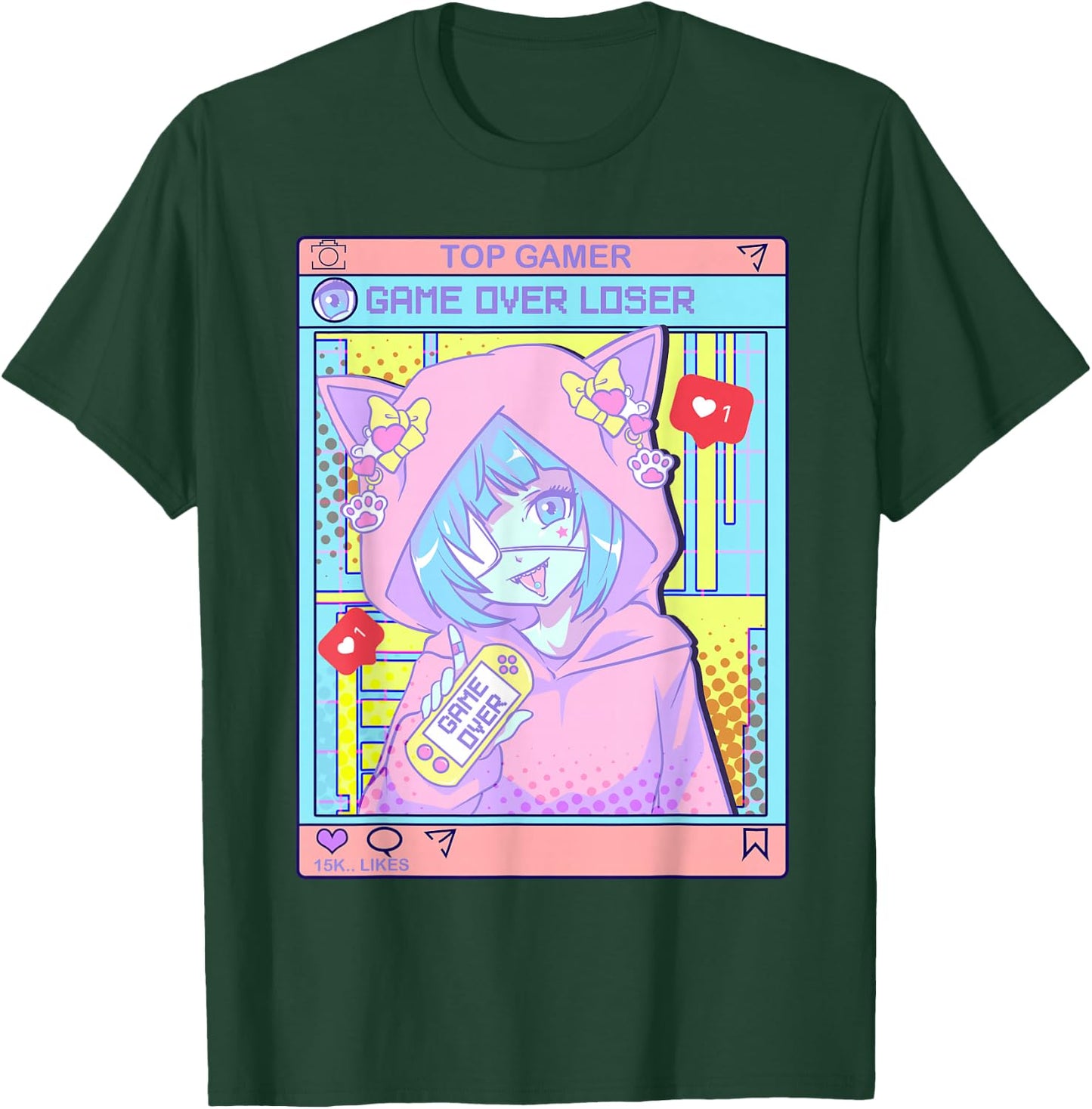 Kawaii Pastel Goth Girl Anime Gamer Game Over Loser T-Shirt - T-Shirt | Forest