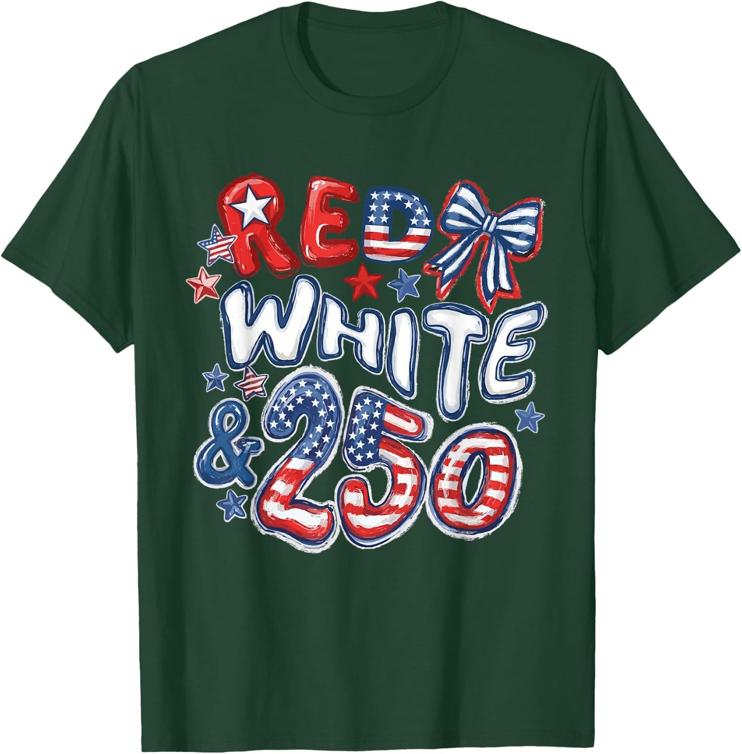 Red White and 250 Coquette Preppy 4th of July T-Shirt - T-Shirt | Forest