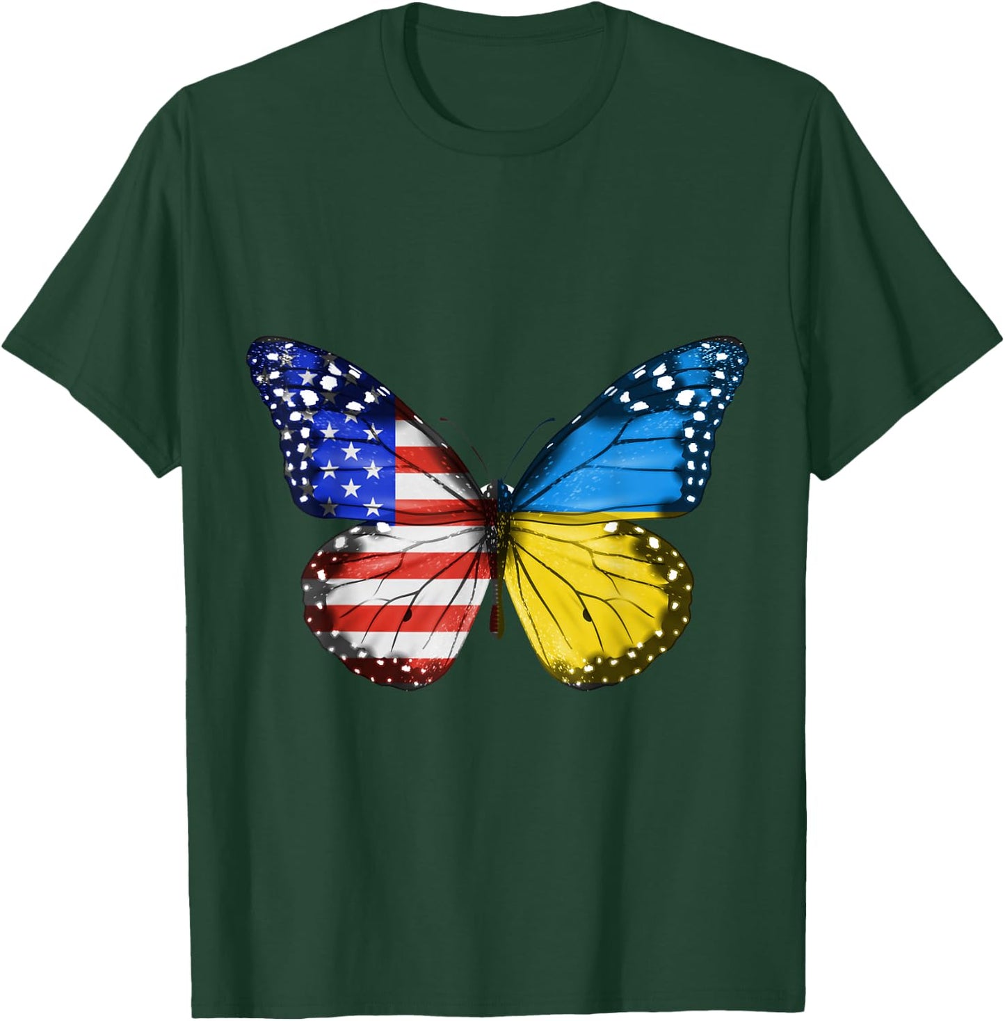 American Ukrainian Flag Butterfly America Ukraine T-Shirt - T-Shirt | Forest
