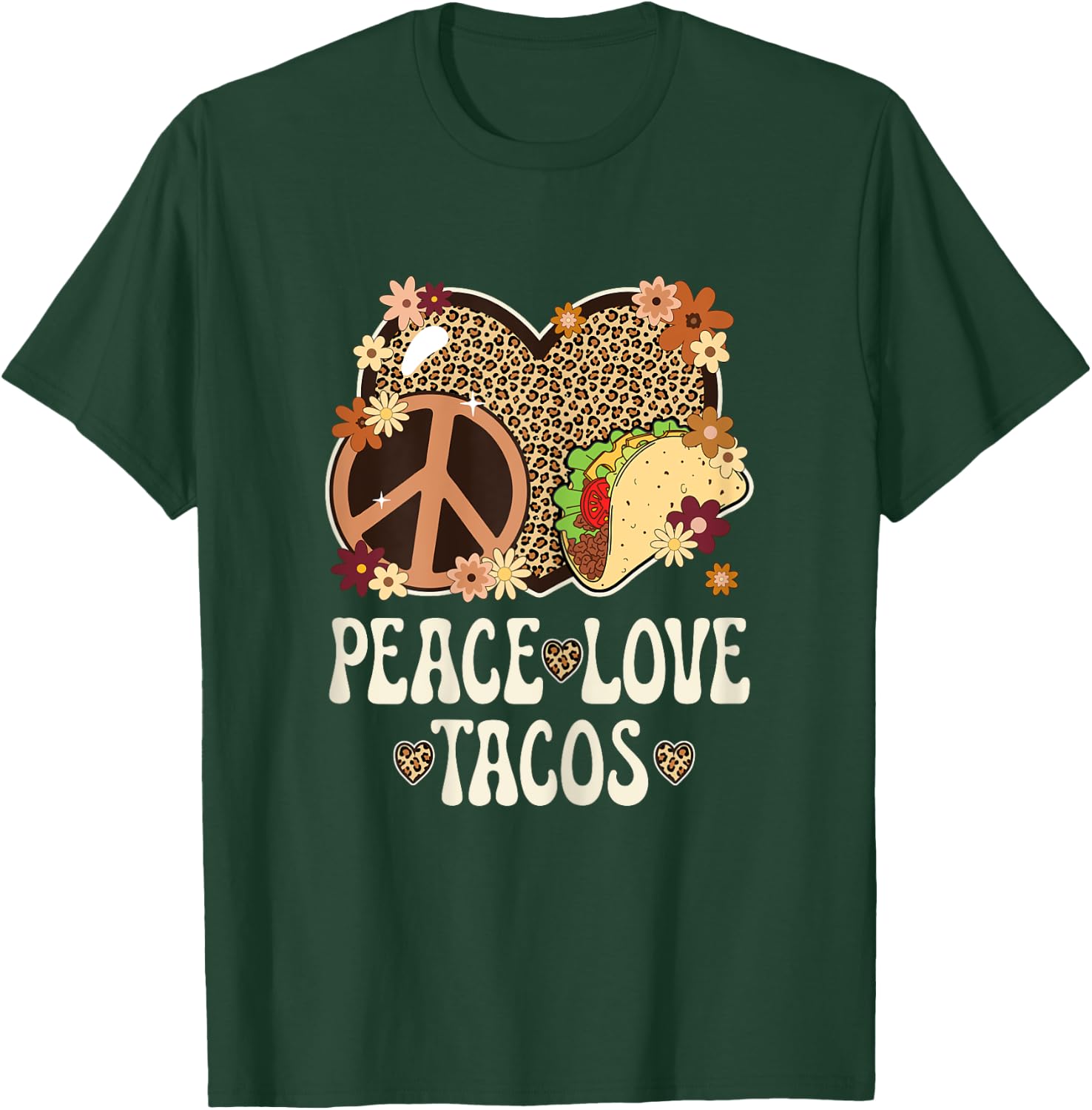 Peace Love Tacos Leopard Print Taco Tuesday Women Taco Lover T-Shirt - T-Shirt | Forest