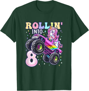 Unicorn Monster Truck 8th Birthday 8 Year Old Girls Party T-Shirt - T-Shirt | Forest