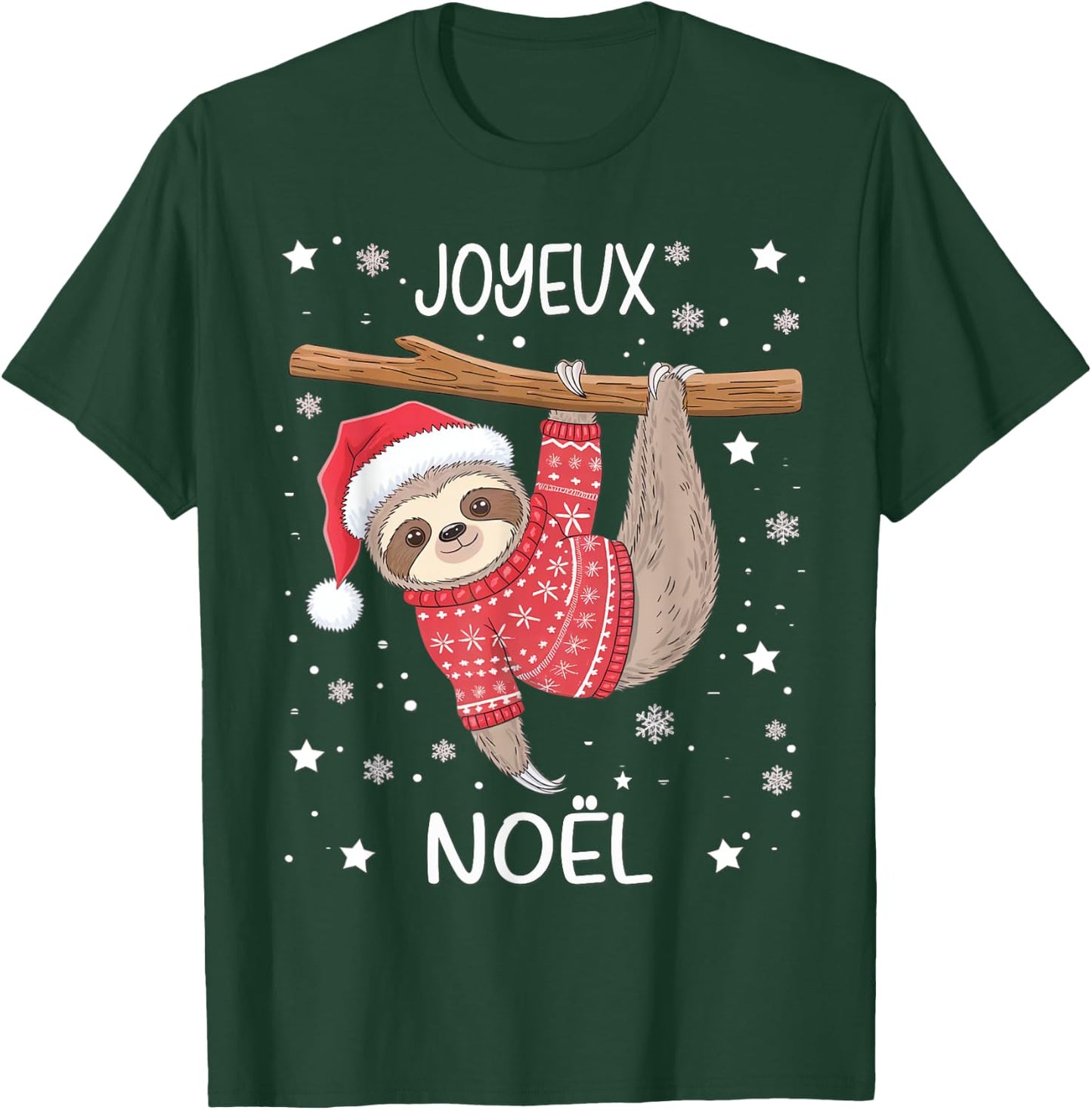 Joyeux Noël French Sloth Hanging Merry Christmas T-Shirt - T-Shirt | Forest