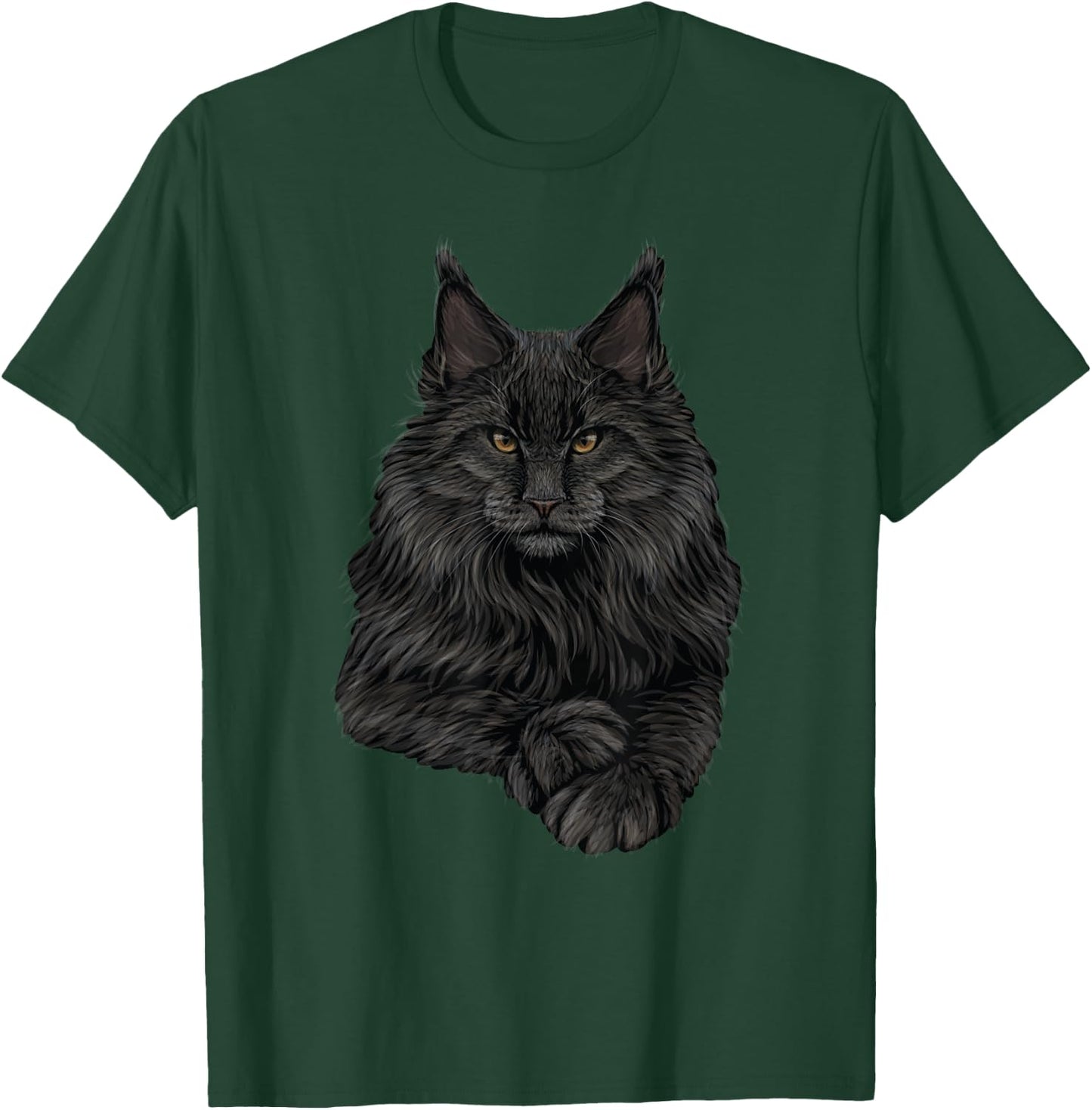 Realistic Cute Maine Coon cat Sitting for Lovers Animals T-Shirt - T-Shirt | Forest
