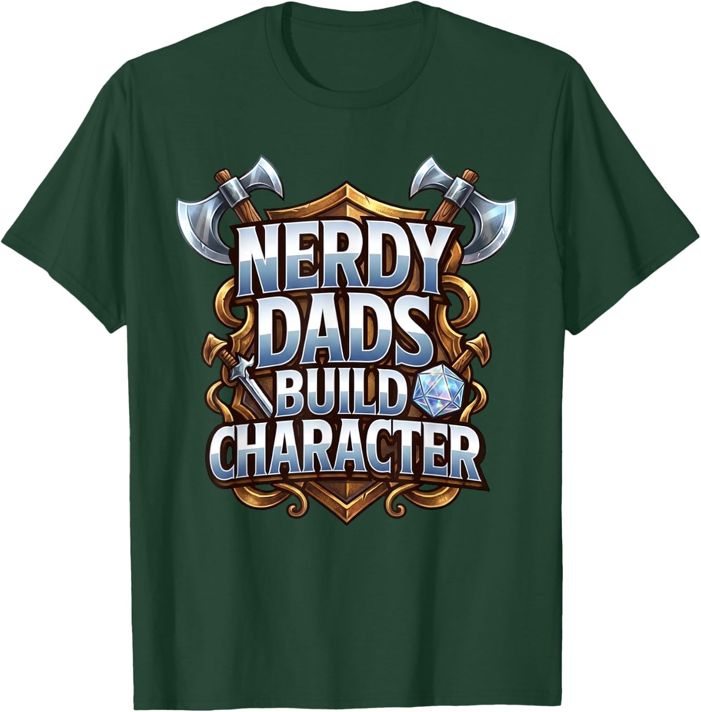 Nerdy Dads Build Character Funny RPG Dice Tabletop Gamer T-Shirt - T-Shirt | Forest