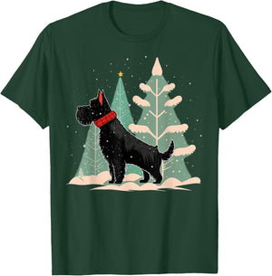 Xmas Scottie Santa on Christmas Scottish Terrier T-Shirt - T-Shirt | Forest