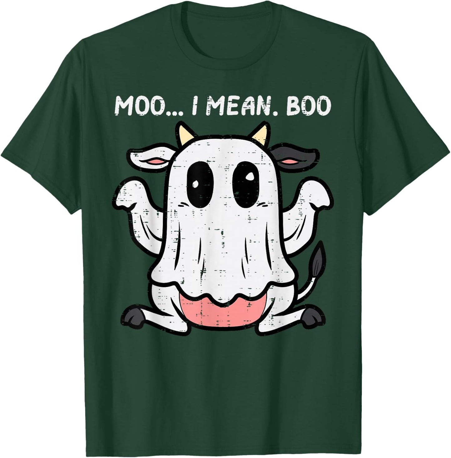 Halloween Ghost Cow Moo i Mean Boo Costume Kids Women Men T-Shirt - T-Shirt | Forest