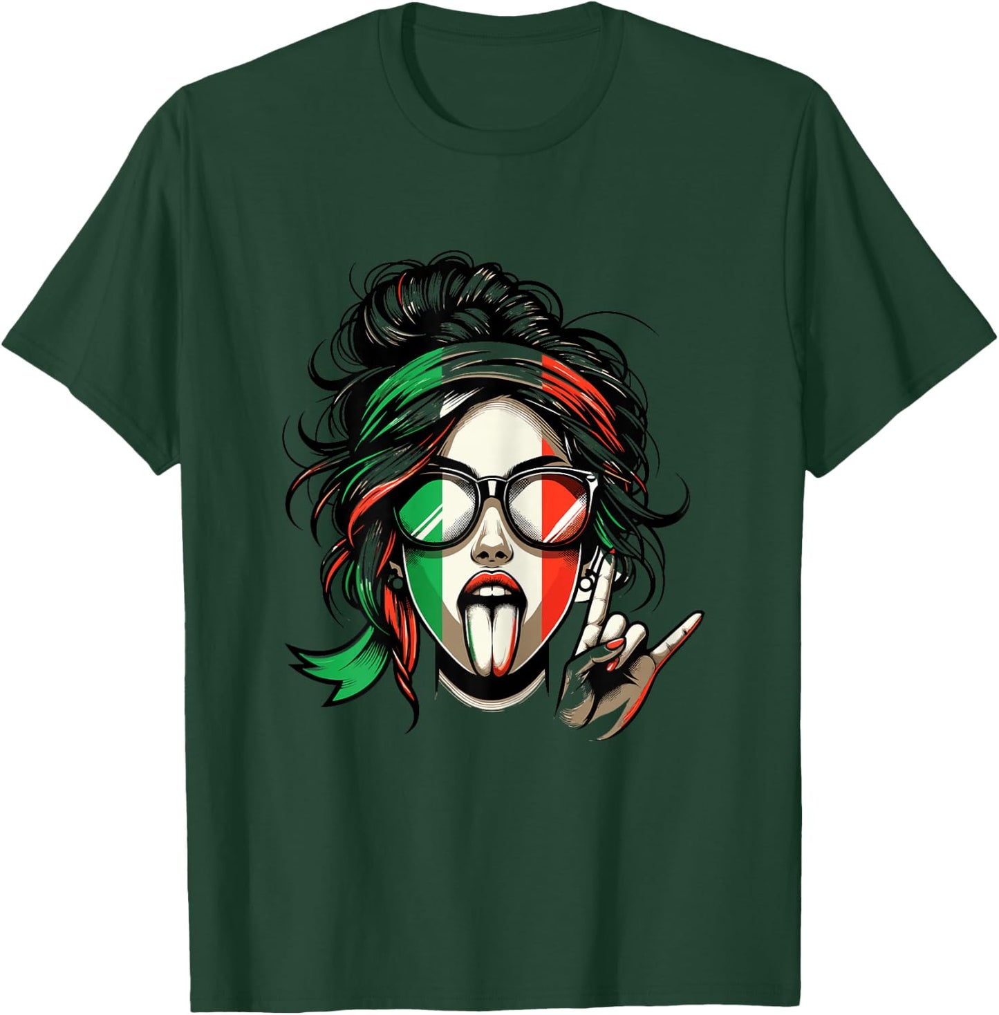 ARTIPALATI Geschenke Italienisches Damen mit Kurzarm in Weiß und Bunt, Größe XS, Klassisches Italien-Flaggen-Design, Ideal für Geburtstage T-Shirt - T-Shirt | Forest