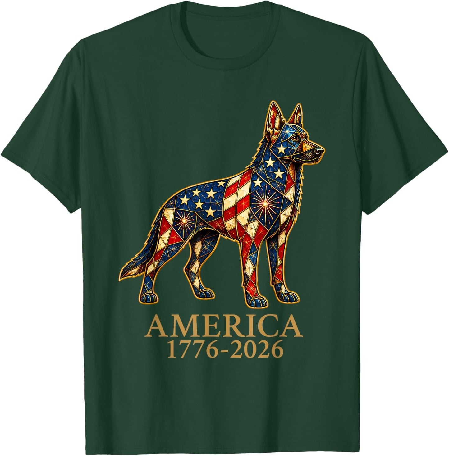America 1776-2026 German Shepherd Patriotic US Flag USA T-Shirt - T-Shirt | Forest