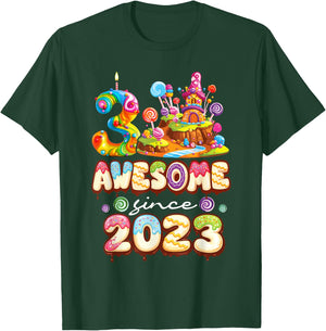 Awesome Since 2023 Candy 3rd Birthday Girl T-Shirt - T-Shirt | Forest