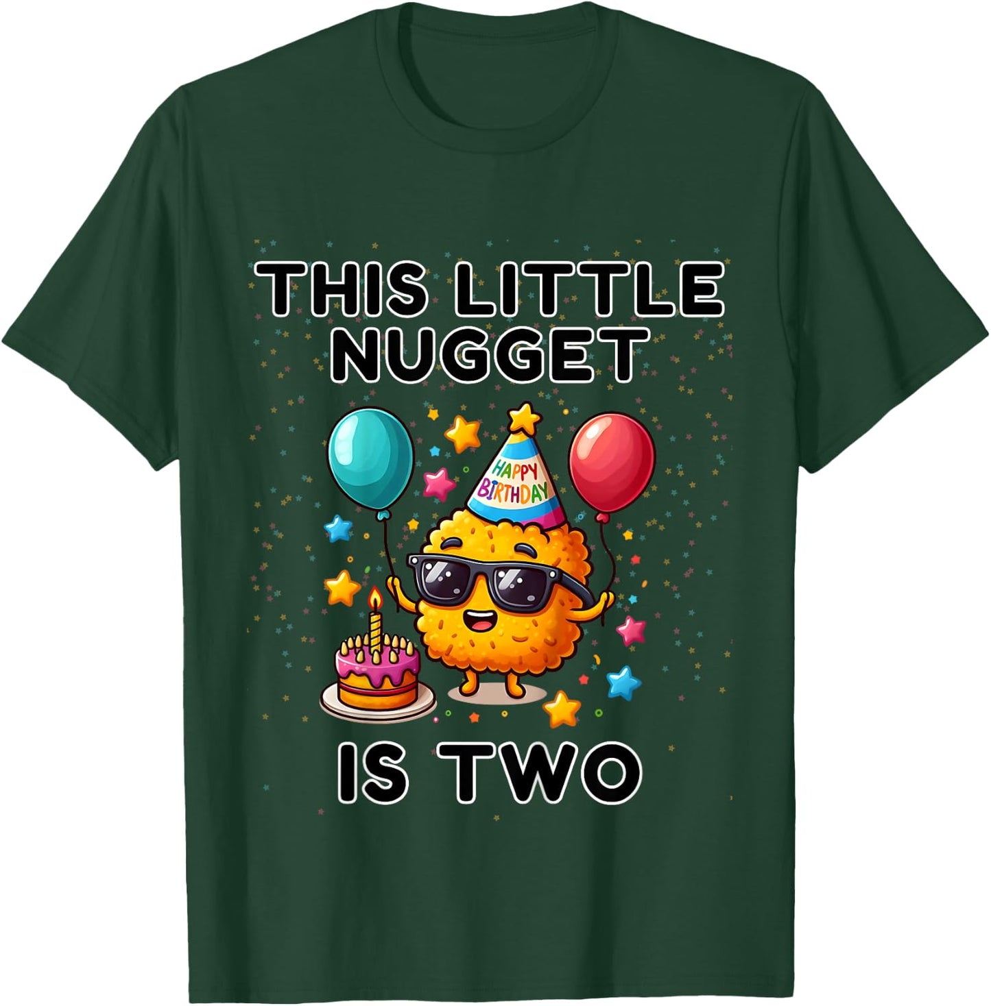 Kids This Little-Nugget is Two, Chicken Nugget 2nd Birthday T-Shirt - T-Shirt | Forest