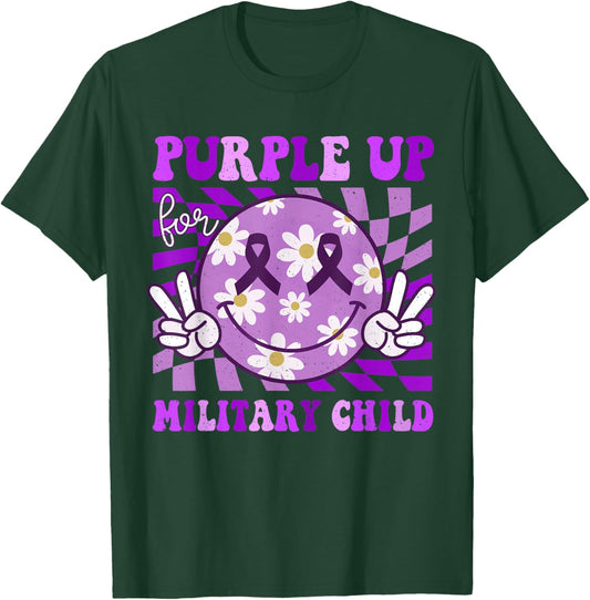 Purple Up for Military Kids Smile Face Military Child Month T-Shirt - T-Shirt | Forest
