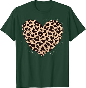 Cheetah Leopard Heart Girls Animal Print , black T-Shirt - T-Shirt | Forest