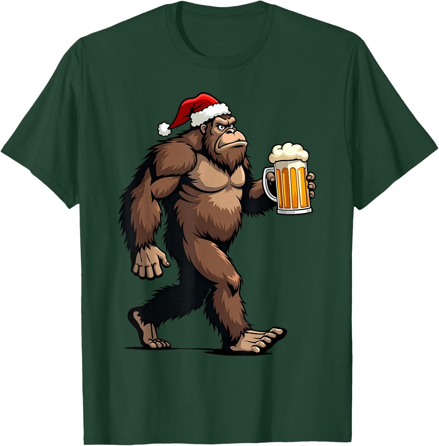Bigfoot Christmas Funny Beer Lover Santa Sasquatch Drinking T-Shirt - T-Shirt | Forest