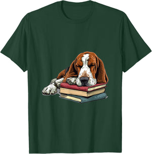 Basset Hound Books Dog Breed Graphic T-Shirt - T-Shirt | Forest