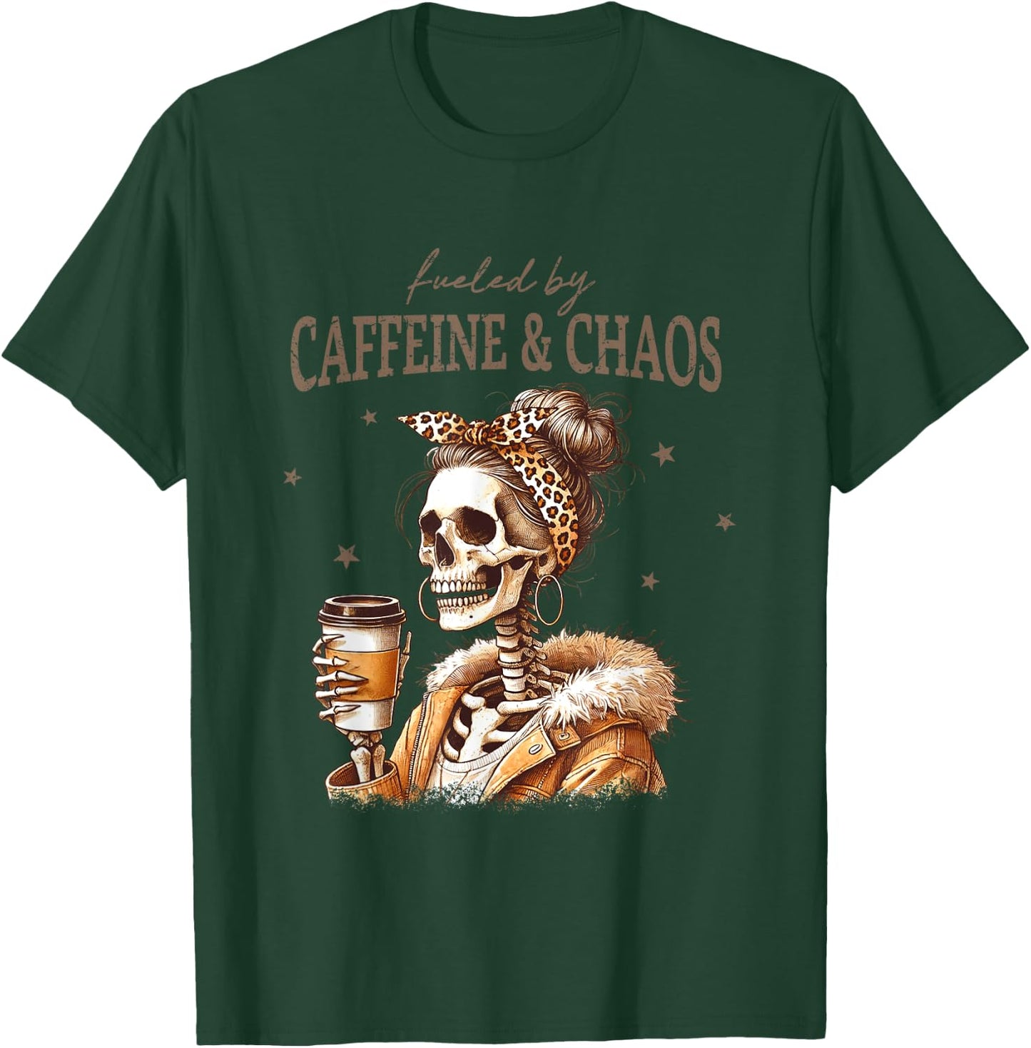 Fueled By Caffeine And Chaos Skeleton Art T-Shirt - T-Shirt | Forest