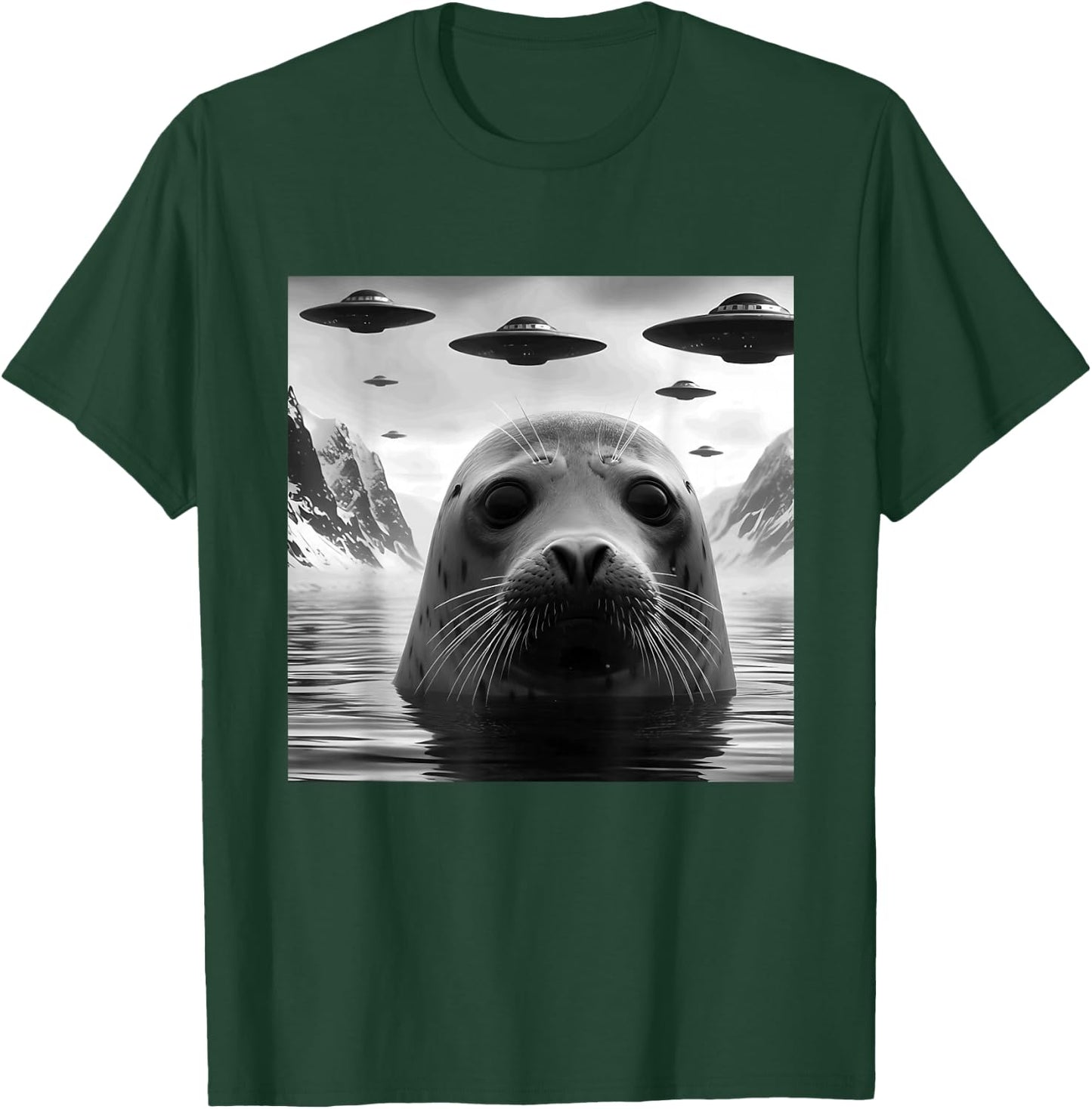 Harp seal Funny Graphic Selfie with UFOs Weird Aliens T-Shirt - T-Shirt | Forest