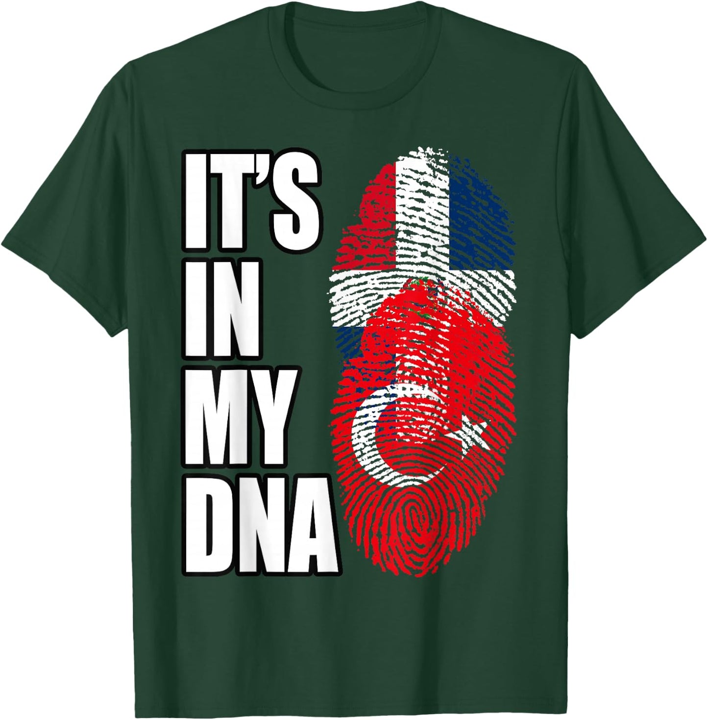Turkish and Dominican Mix Heritage DNA Flag T-Shirt - T-Shirt | Forest