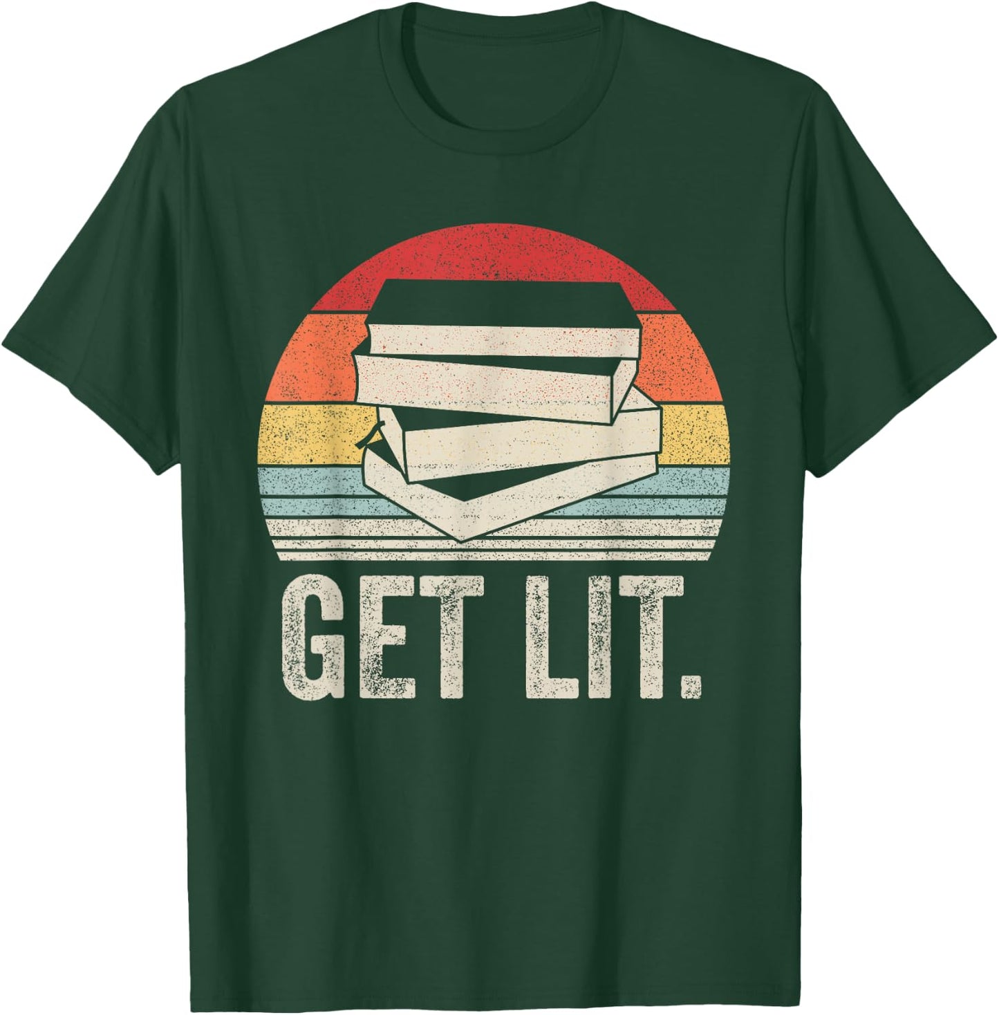 Vintage Retro Get Lit With Books Book Reading Lover Gifts T-Shirt - T-Shirt | Forest