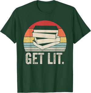 Vintage Retro Get Lit With Books Book Reading Lover Gifts T-Shirt - T-Shirt | Forest