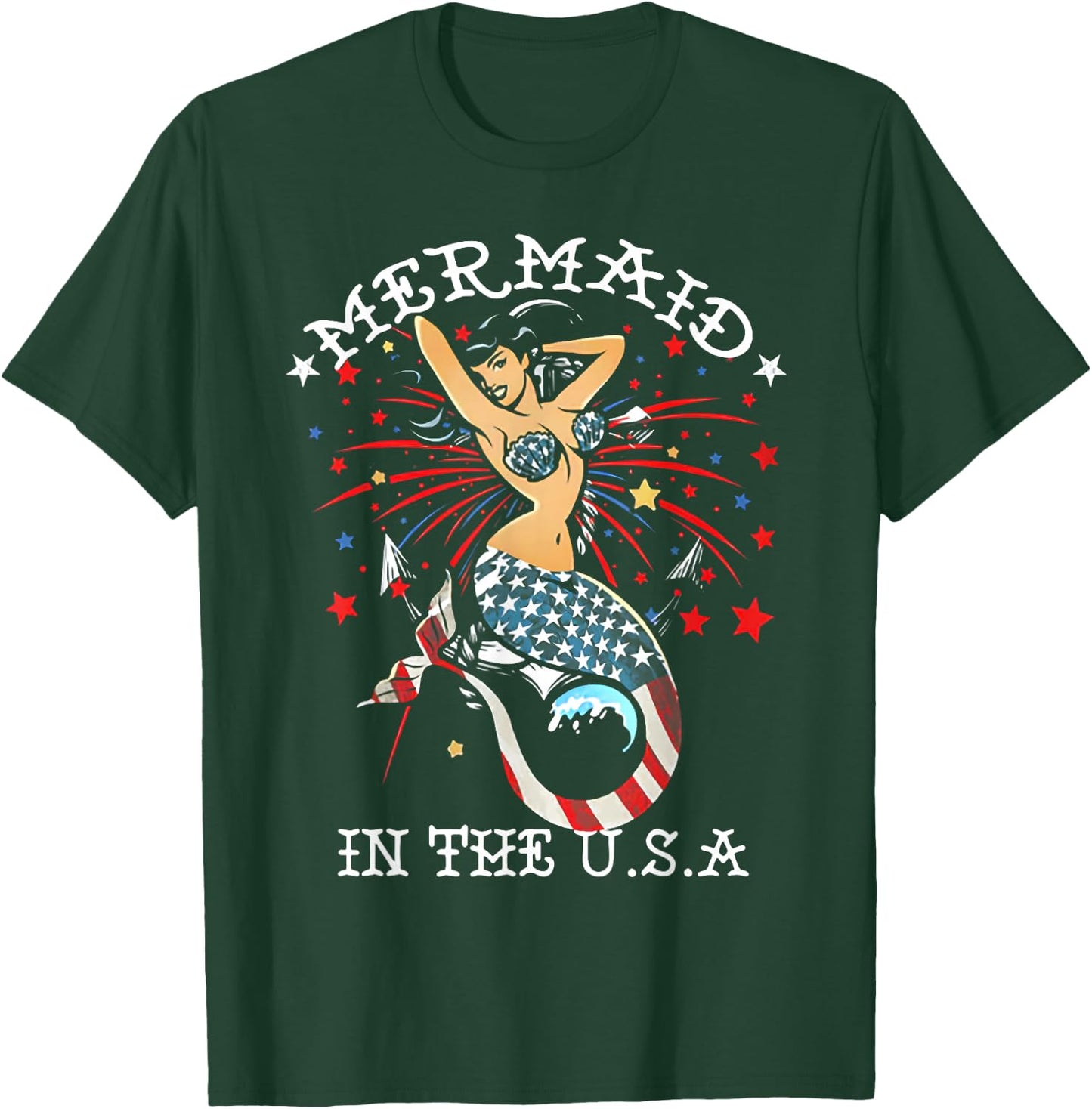 The Mermaid In The USA 4th Of July T-Shirt - T-Shirt | Forest