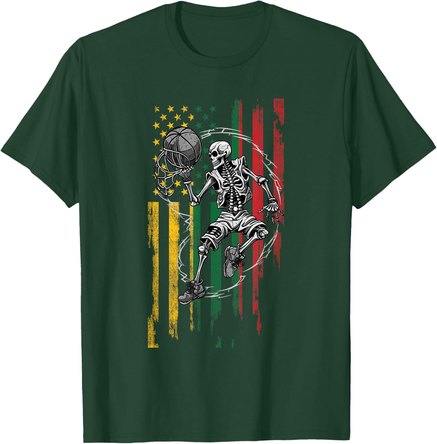 Lithuanian American Flag Skeleton Playing Basketball T-Shirt - T-Shirt | Forest
