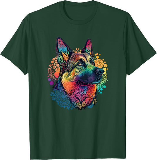 Funny German shepherd Dog Hippie Mandala T-Shirt - T-Shirt | Forest