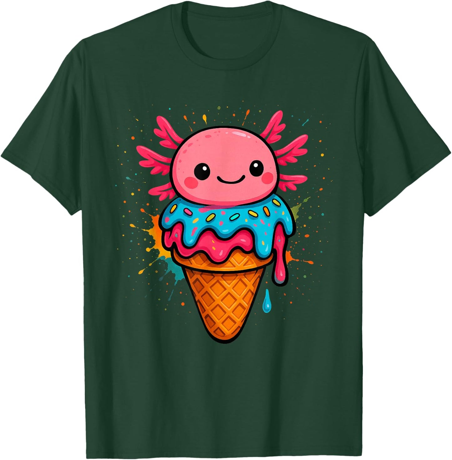 Axolotl Drip Ice Cream Cute Dripping T-Shirt - T-Shirt | Forest