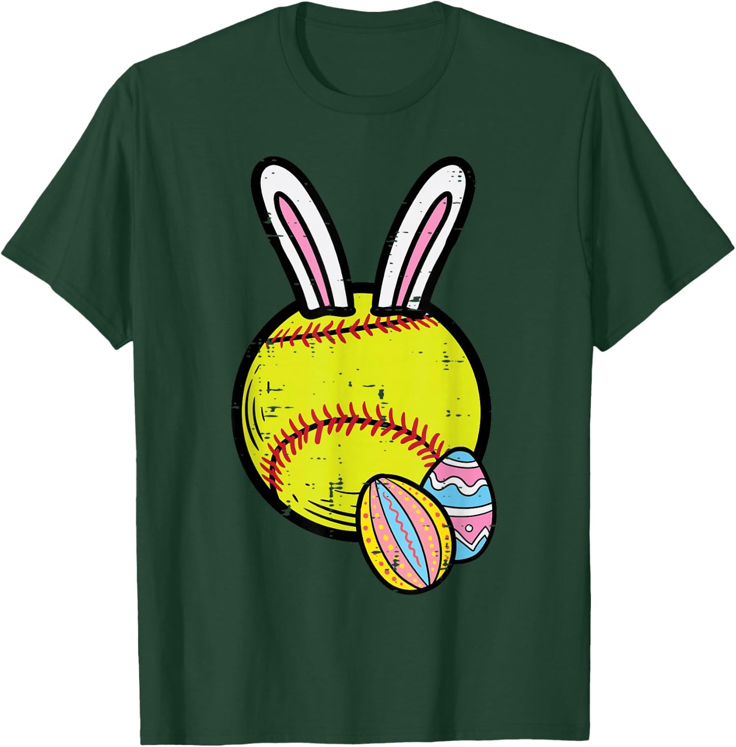 Easter Softball Bunny Sports Player Men Mom Women Girls Kids T-Shirt - T-Shirt | Forest