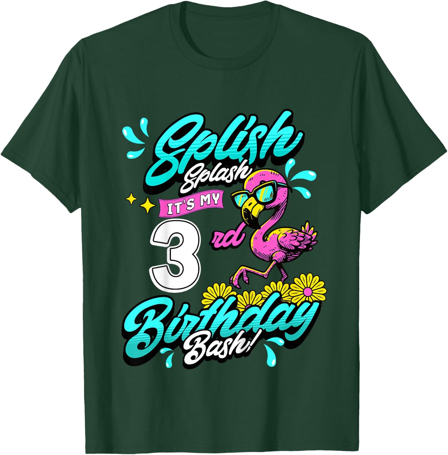 Splish Splash 3rd Birthday Flamingo Pool Party 3 Years Old T-Shirt - T-Shirt | Forest