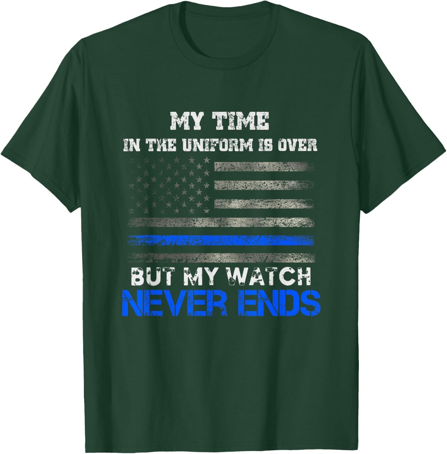 Retired Police Officer - US Flag Thin Blue Line - Patriotic T-Shirt - T-Shirt | Forest