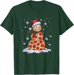 Pizza Snowman Santa Hat Christmas Pizza Party Funny Xmas T-Shirt - T-Shirt | Forest