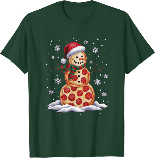 Pizza Snowman Santa Hat Christmas Pizza Party Funny Xmas T-Shirt - T-Shirt | Forest