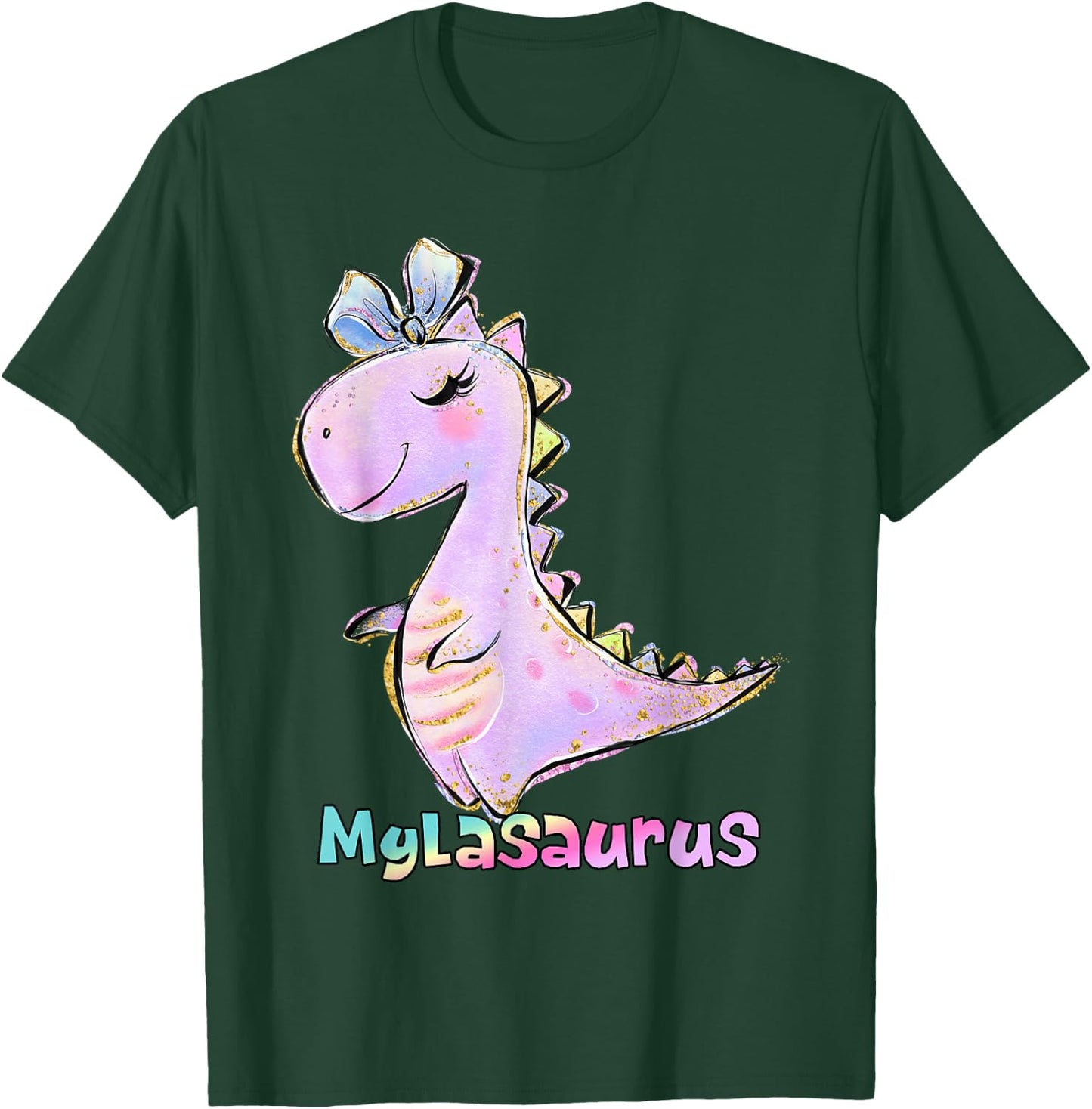 Myla Shirt Girl Dinosaur Birthday Party Name Mylasaurus T-Shirt - T-Shirt | Forest