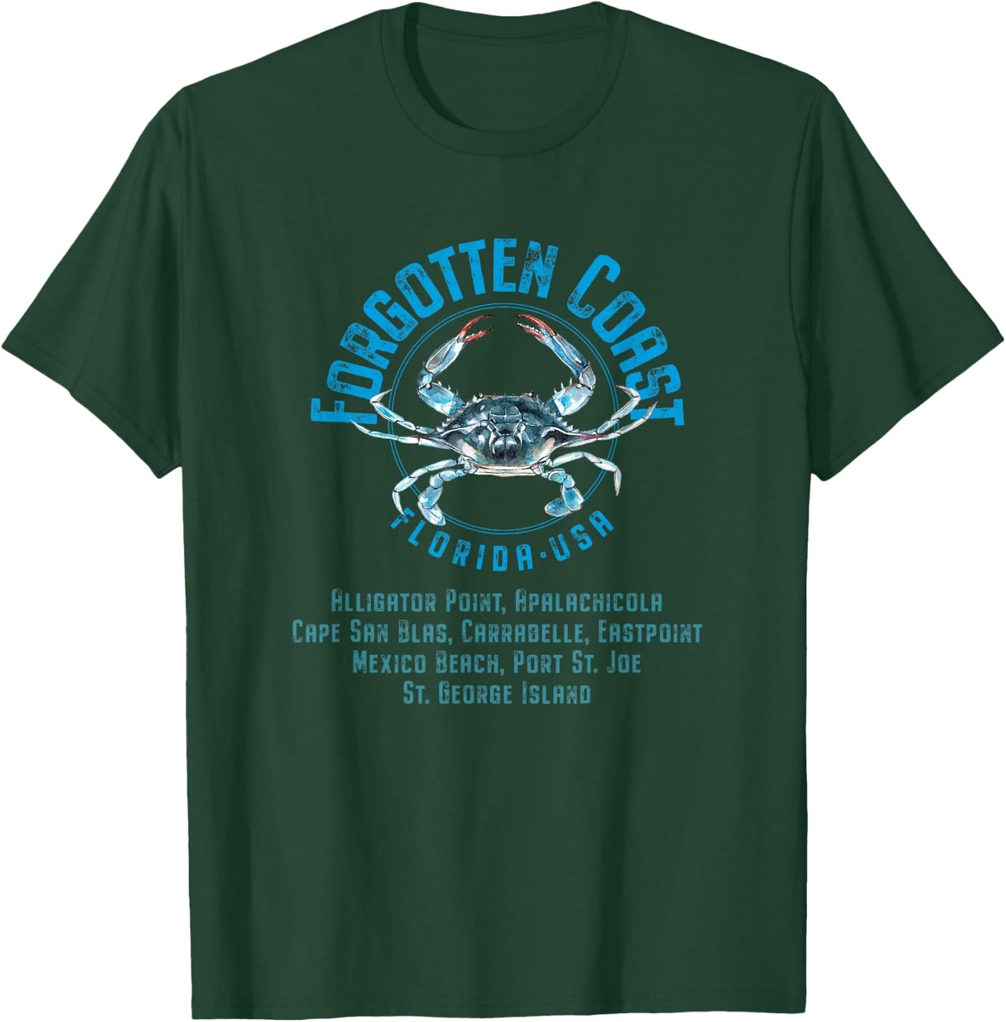 Forgotten Coast Florida Blue Crab Design T-Shirt - T-Shirt | Forest