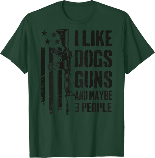 "I Like Guns Dogs And Maybe 3 People", lustige Hundepistole, auf der Rückseite