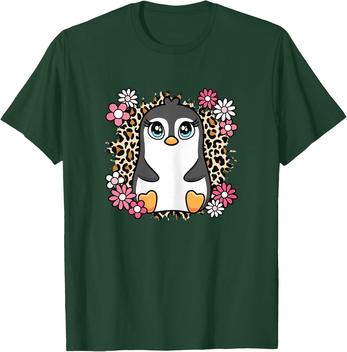 Cute Penguin Flowers Penguin Lover Women Girls Kids T-Shirt - T-Shirt | Forest