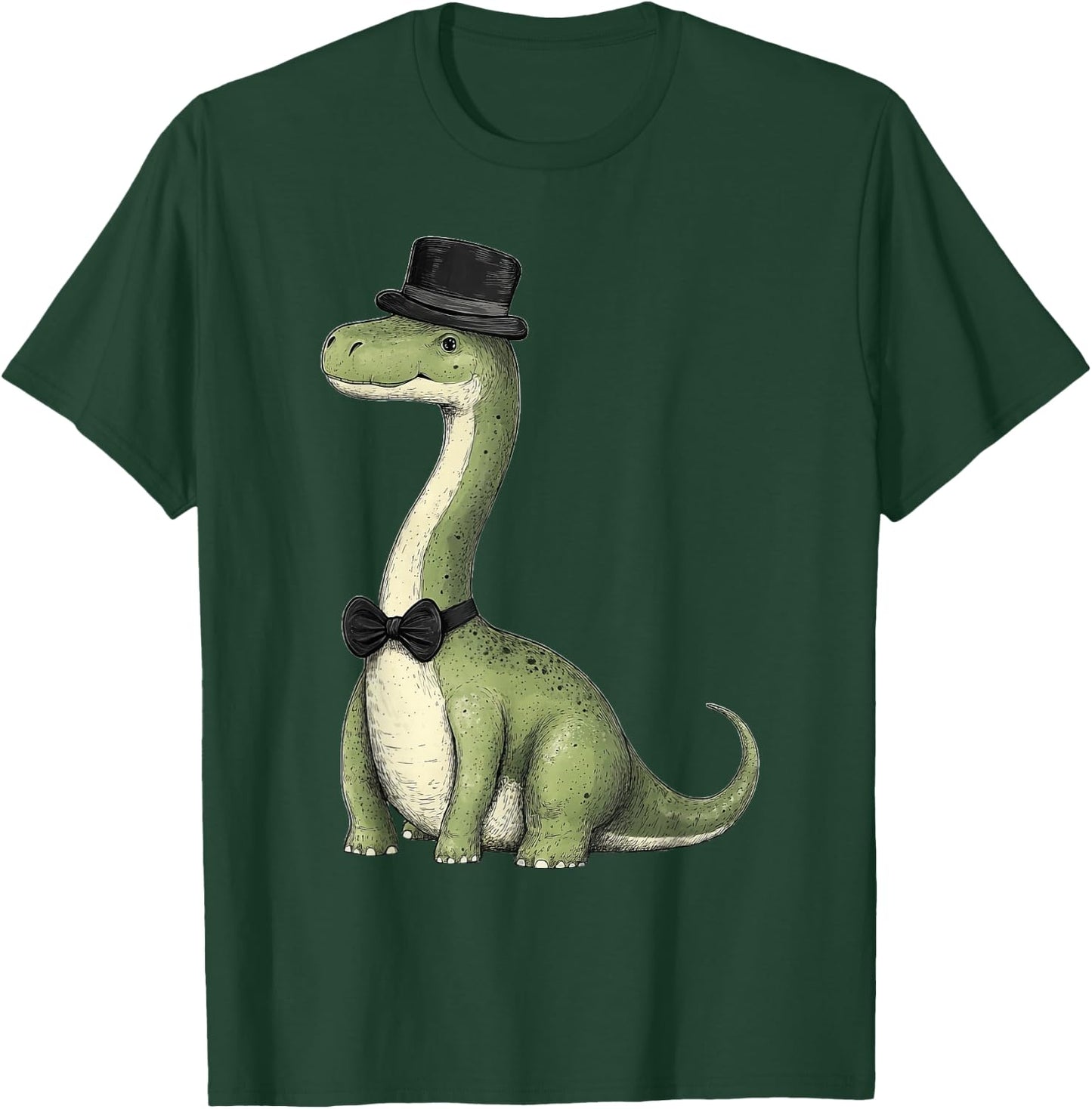 Brachiosaurus Dinosaur Wearing A Hat And Bowtie T-Shirt - T-Shirt | Forest