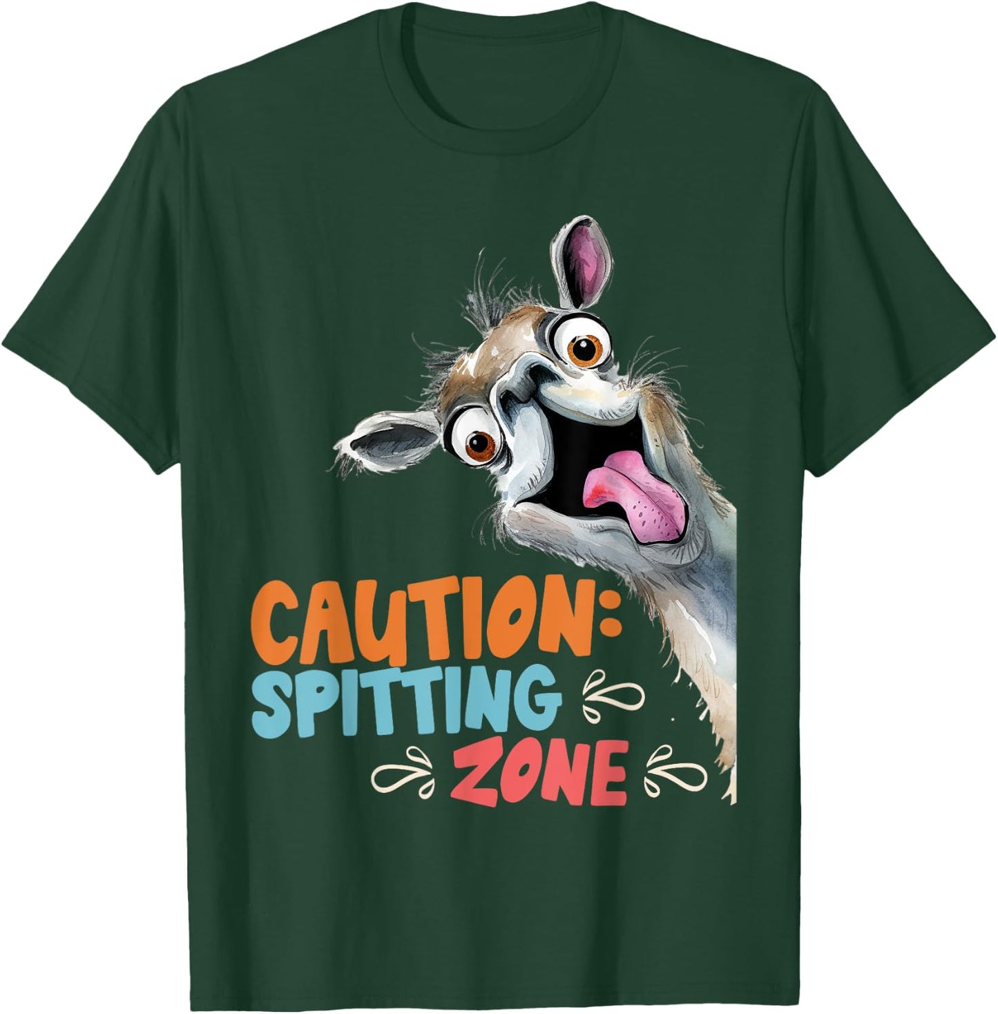 Lama CAUTION SPITTING ZONE Funny Alpaca T-Shirt - T-Shirt | Forest