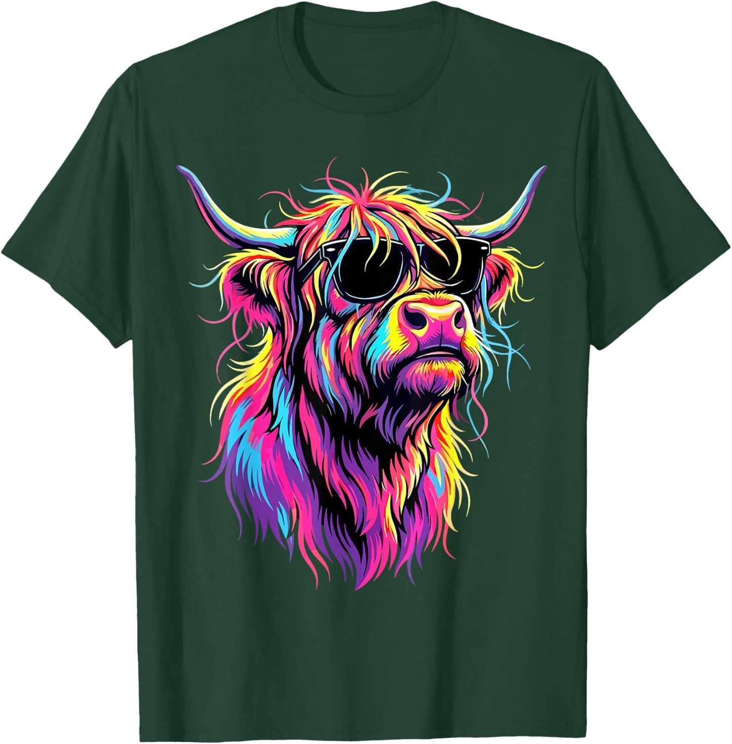 Colorful Highland Cow Sunglasses T-Shirt - T-Shirt | Forest