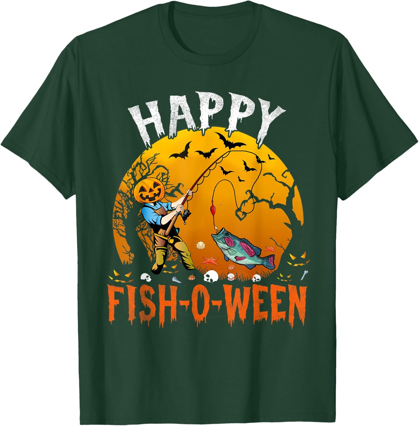 Happy Fish-o-ween Halloween Funny Fishing Fisherman Costume T-Shirt - T-Shirt | Forest
