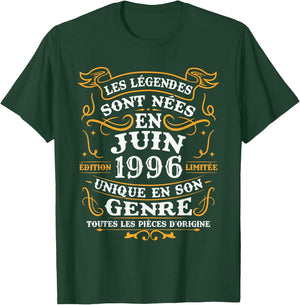 Vintage Cadeau d'anniversaire 30 Ans Nés en Juin 1996 T-Shirt - T-Shirt | Forest