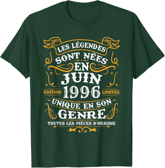 Vintage Cadeau d'anniversaire 30 Ans Nés en Juin 1996 T-Shirt - T-Shirt | Forest